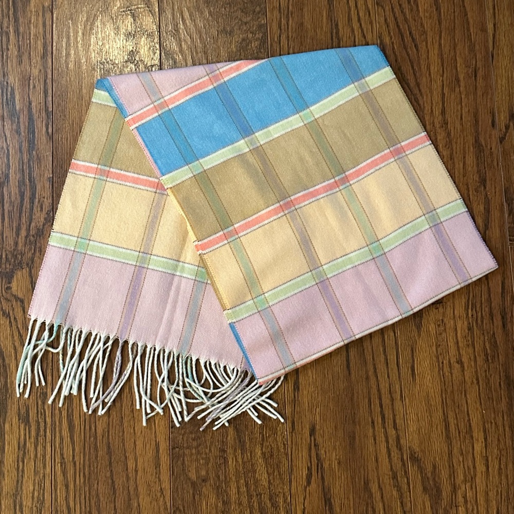 V. FRAAS Blue and Brown Plaid Scarf